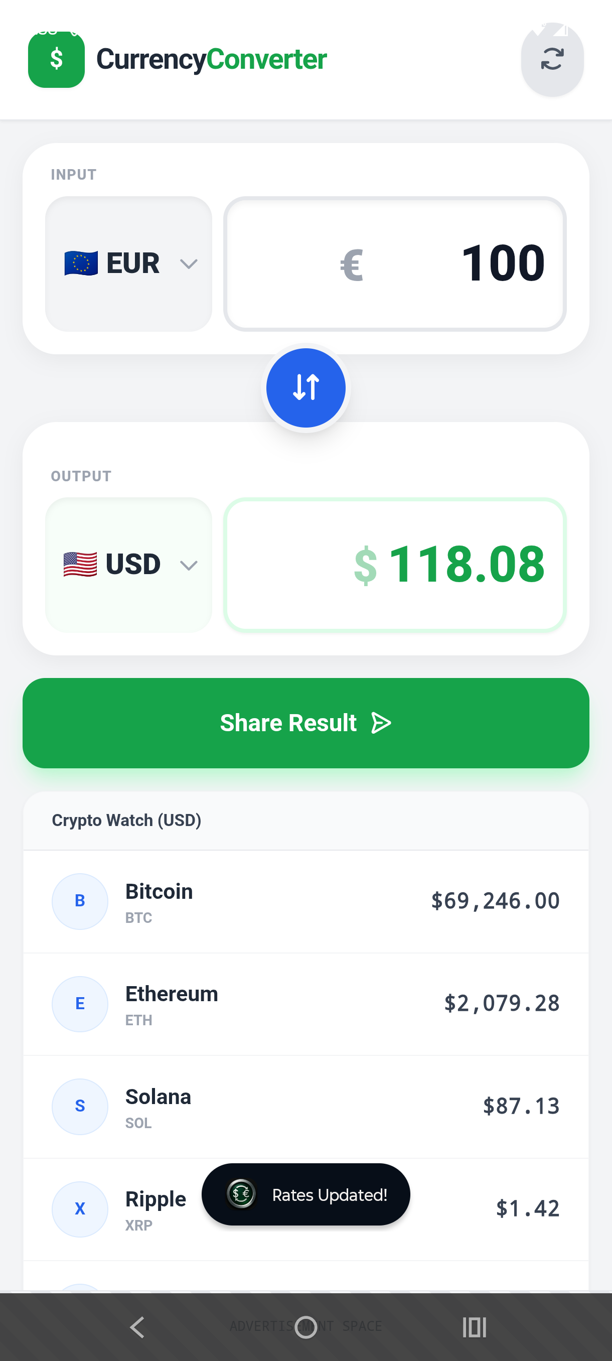 Currency Converter update rates