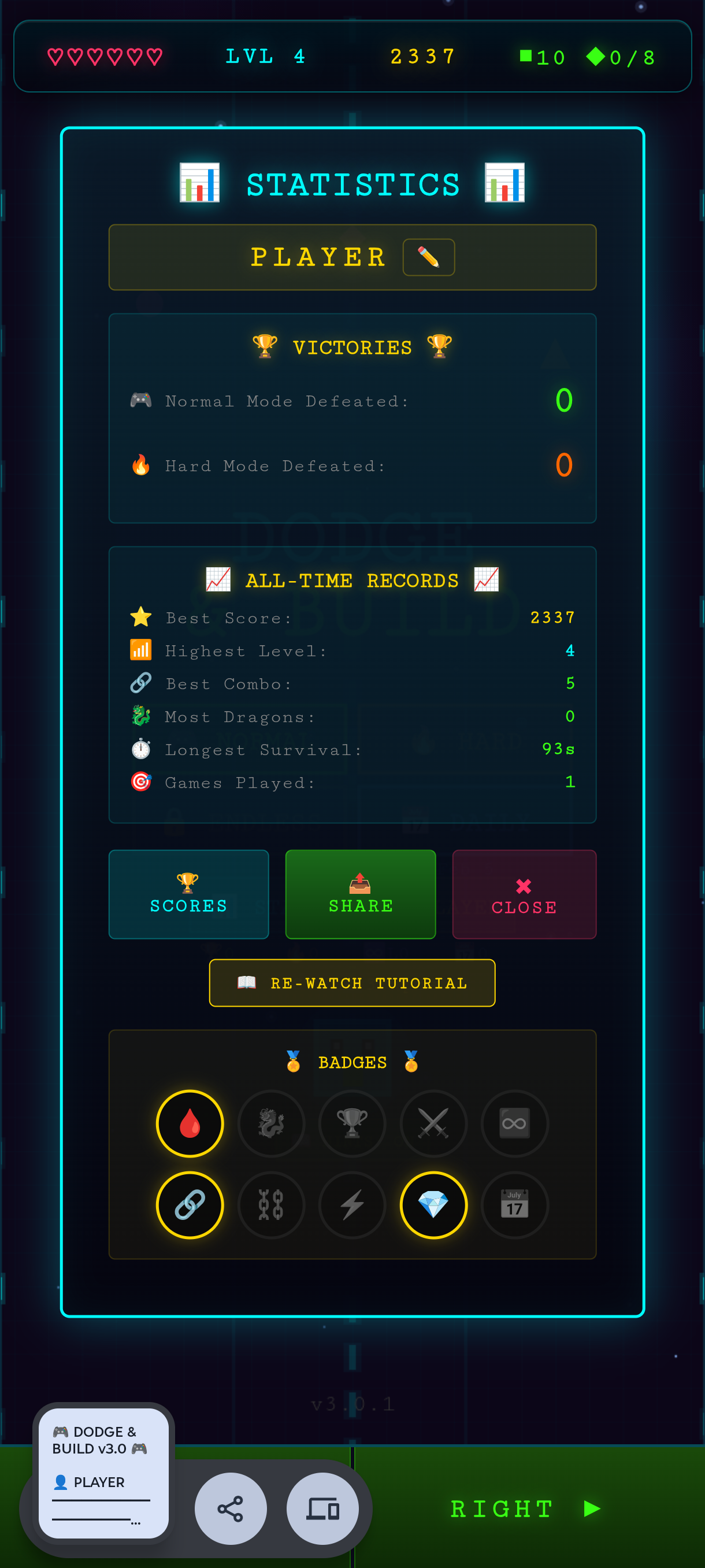 Player statistics screen