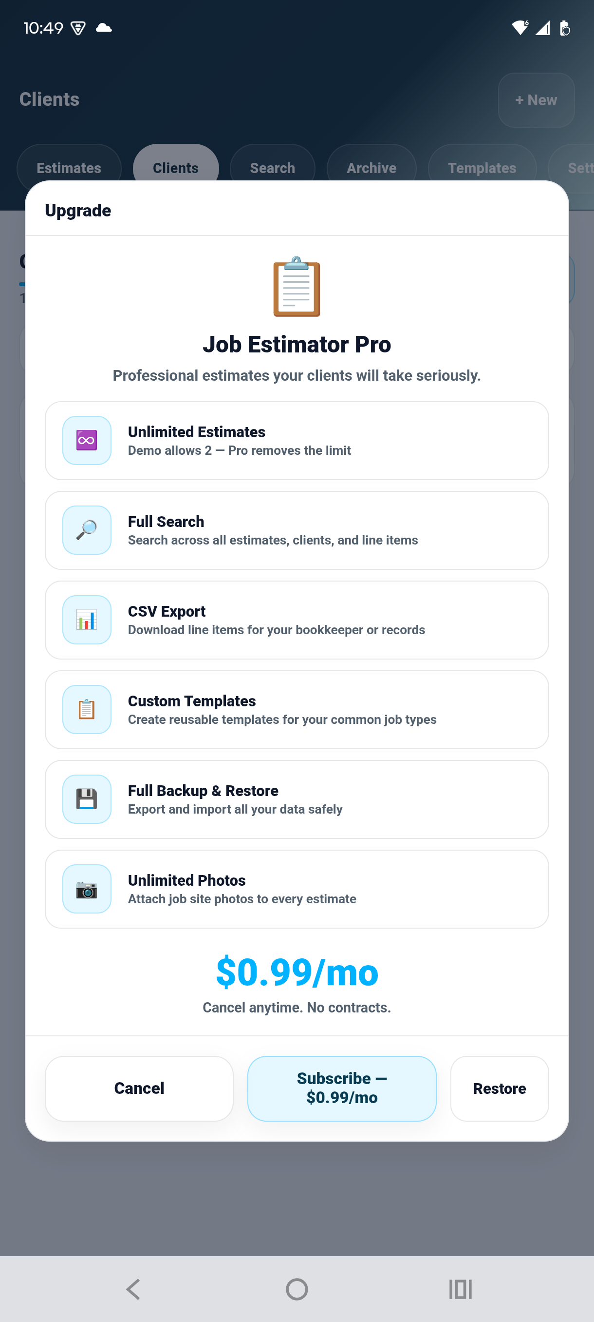 Professional PDF estimate output