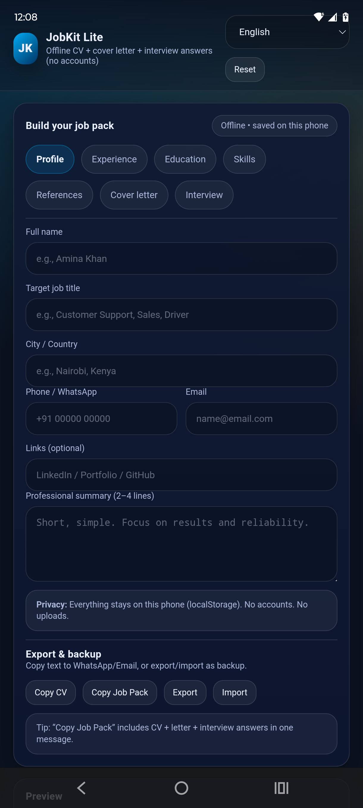 JobKit Lite - English CV Builder