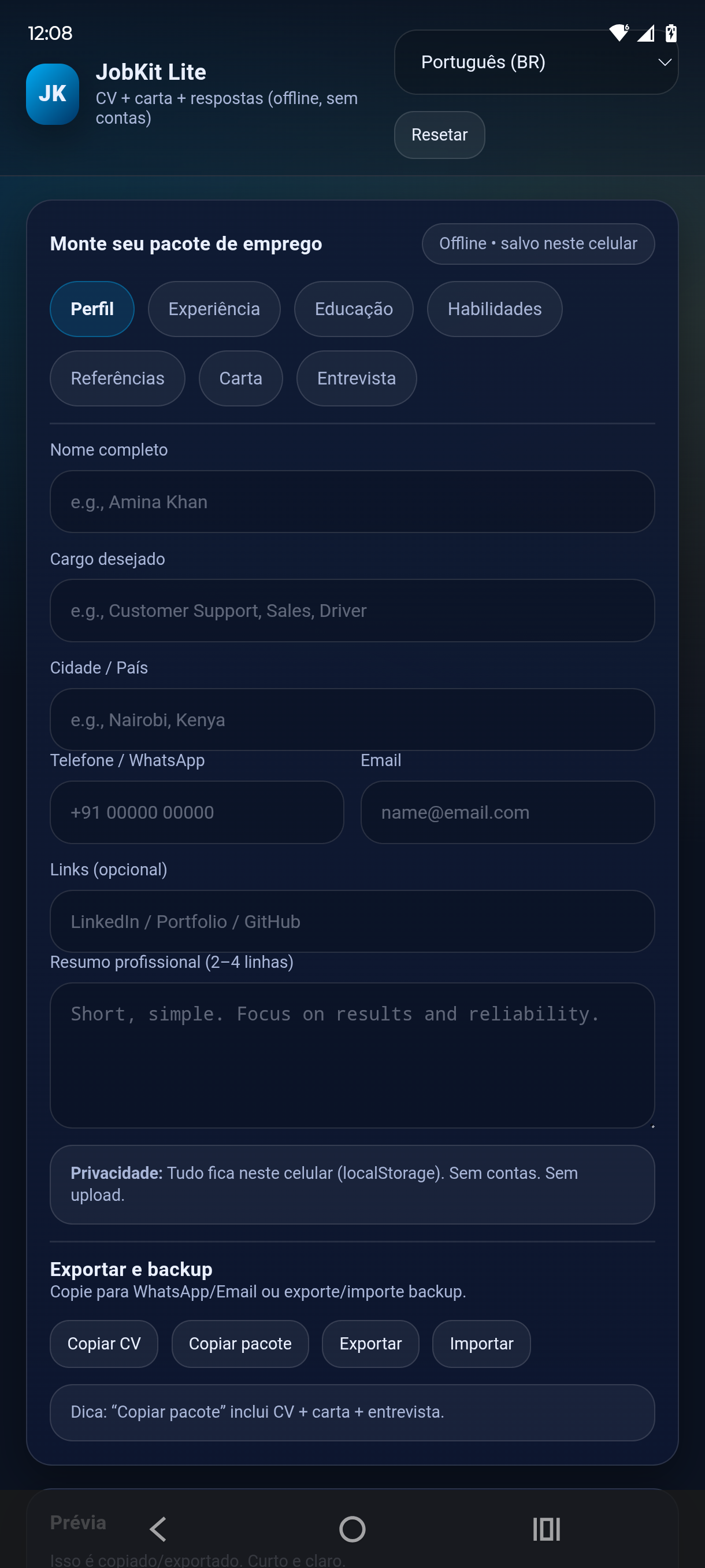 JobKit Lite - Portuguese Brazil