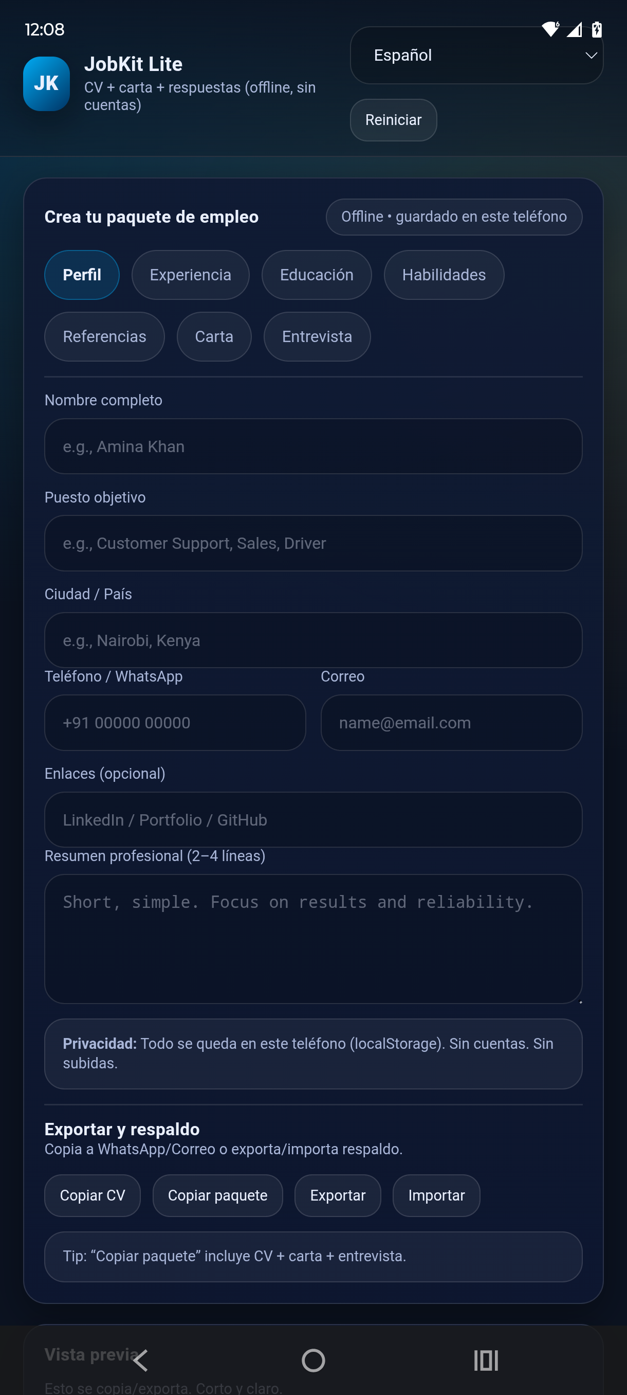 JobKit Lite - Spanish Interface