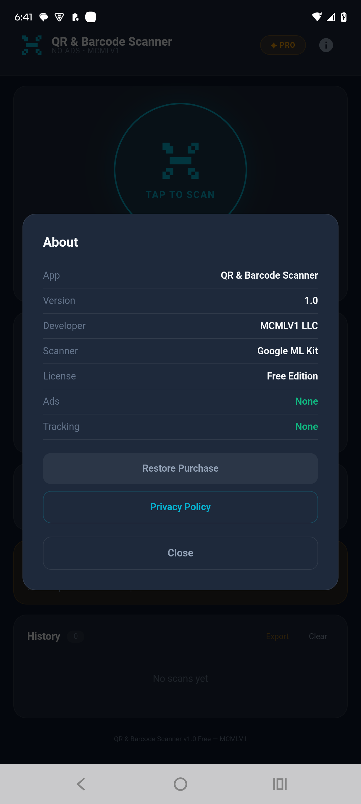 About screen and app information