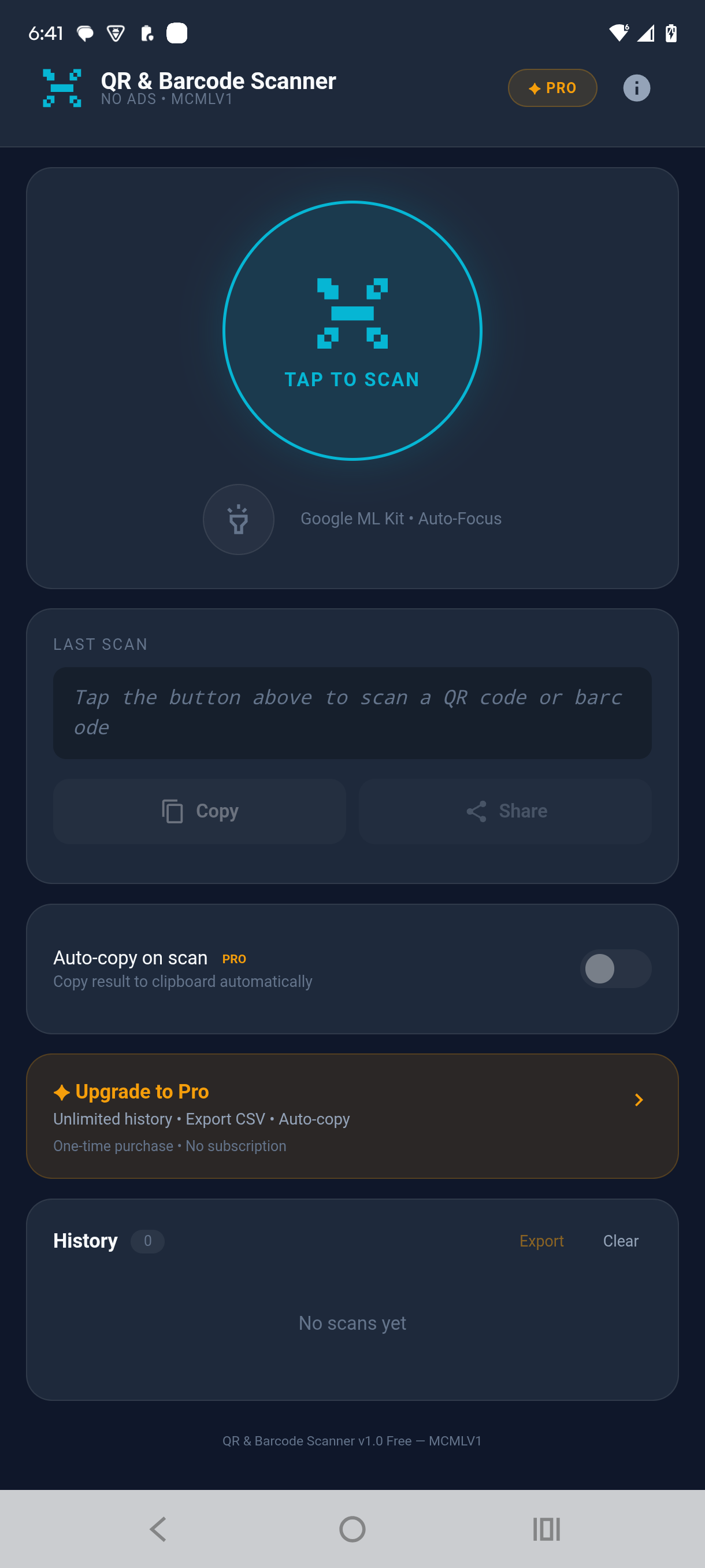 QR & Barcode Scanner main screen