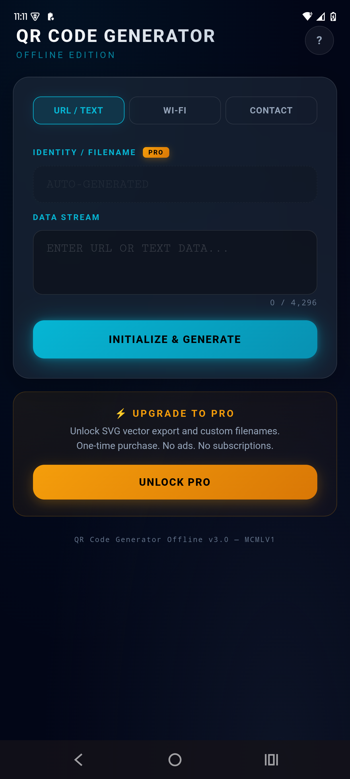 QR Code Generator main screen