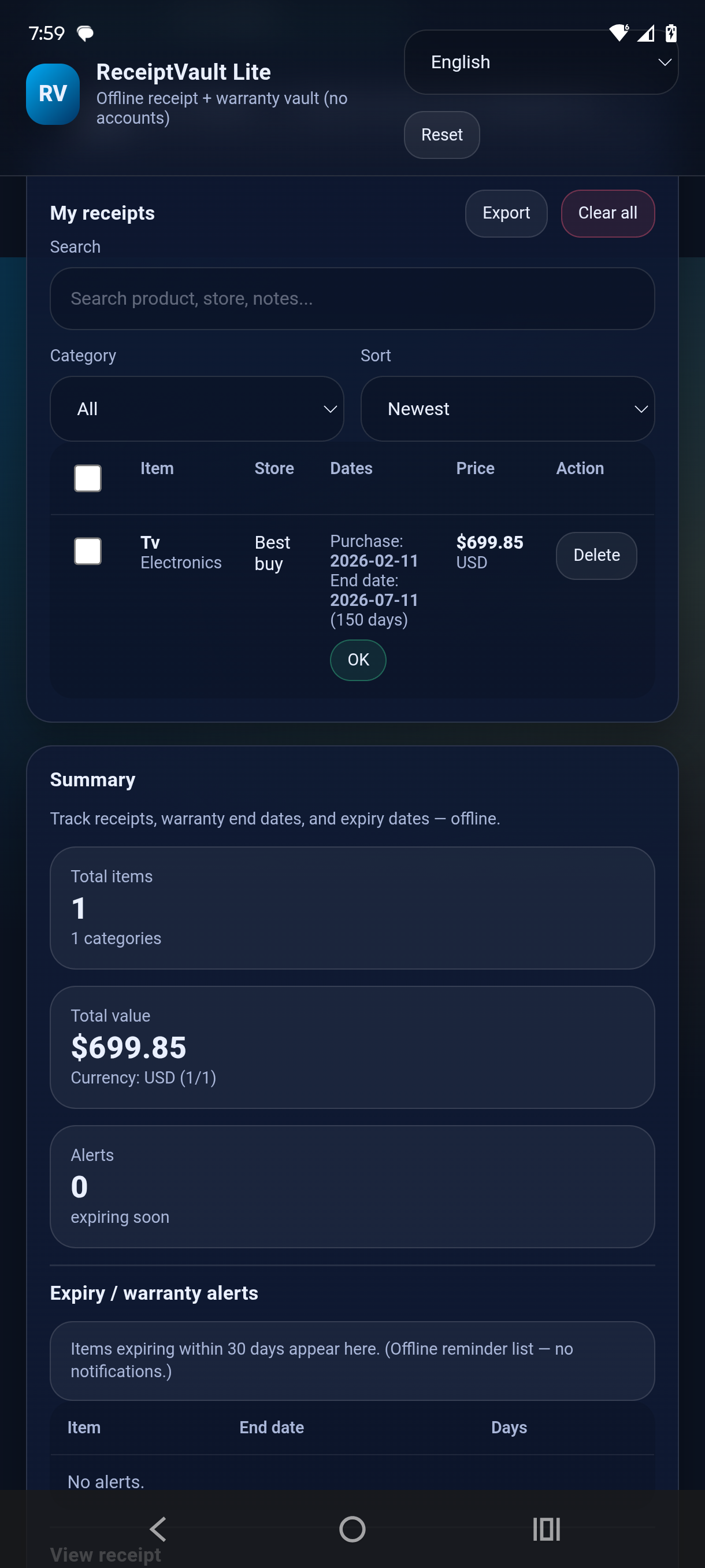 ReceiptVault Lite - User Experience