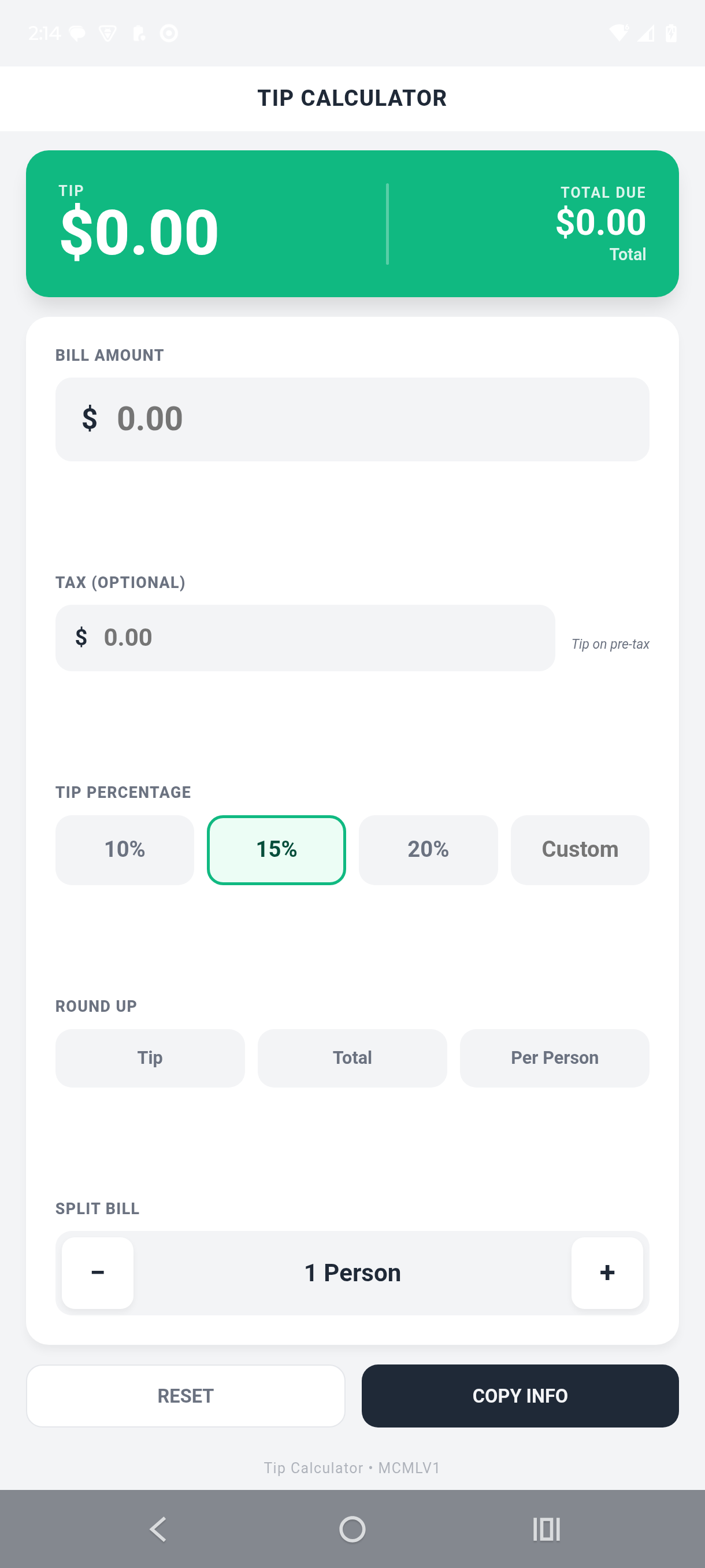 Tip Calculator with bill entered