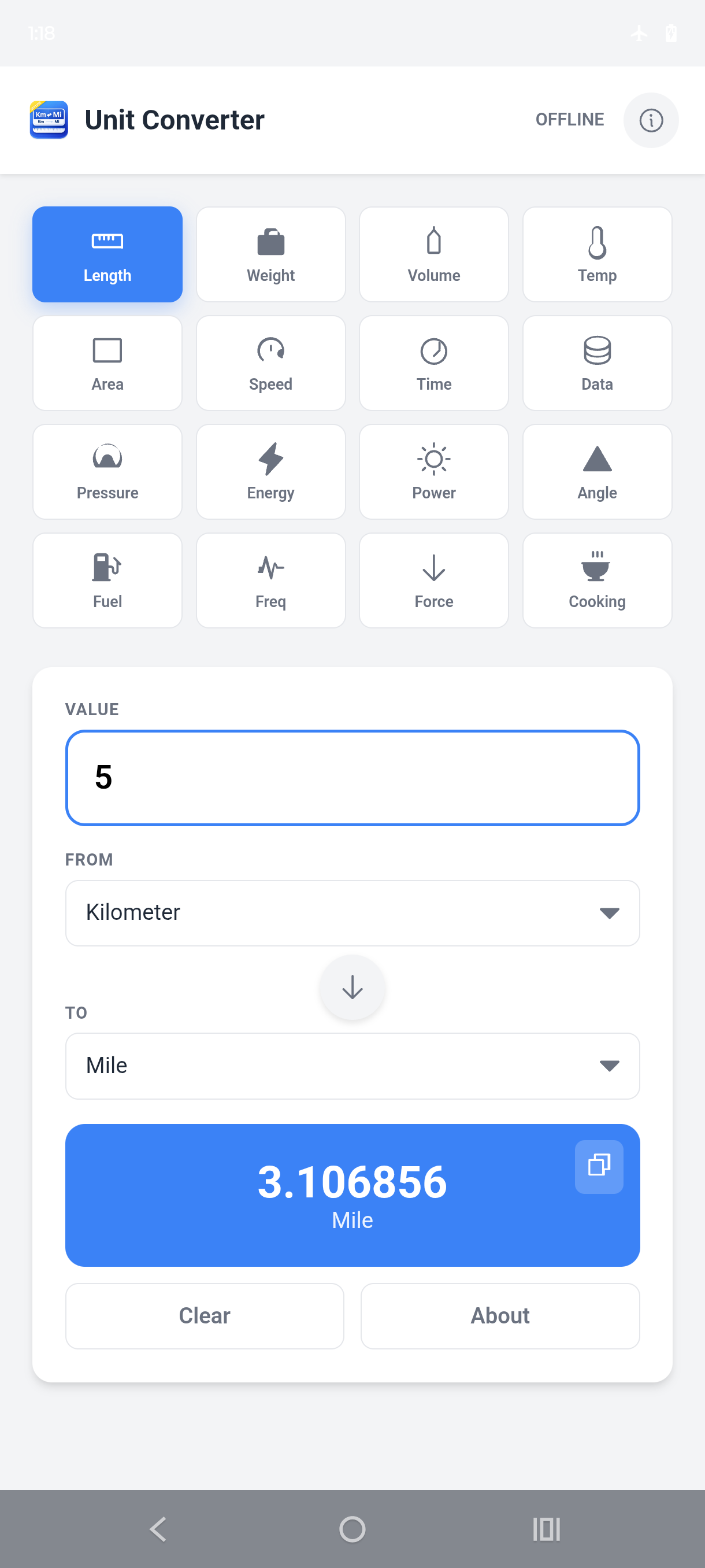 Unit Converter Offline length conversion screen