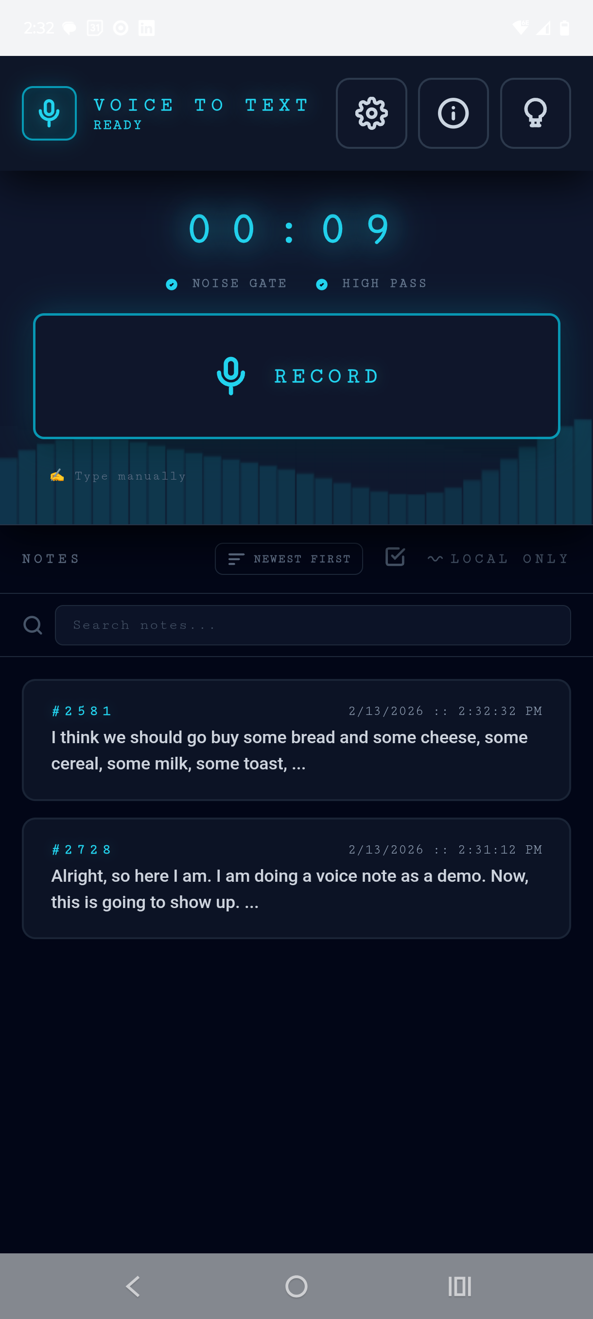 Voice To Text - Main Recording Screen