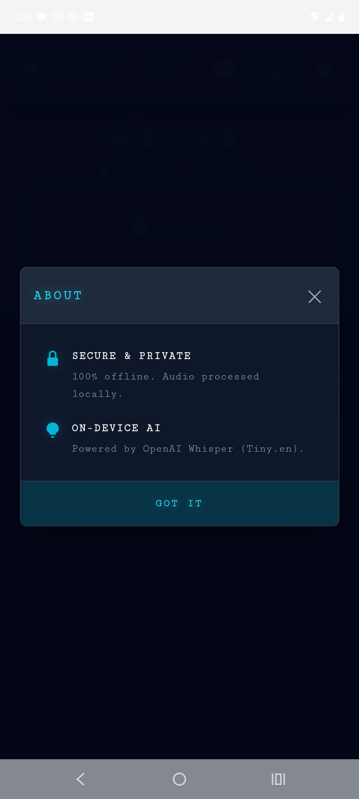 Voice To Text - About Screen