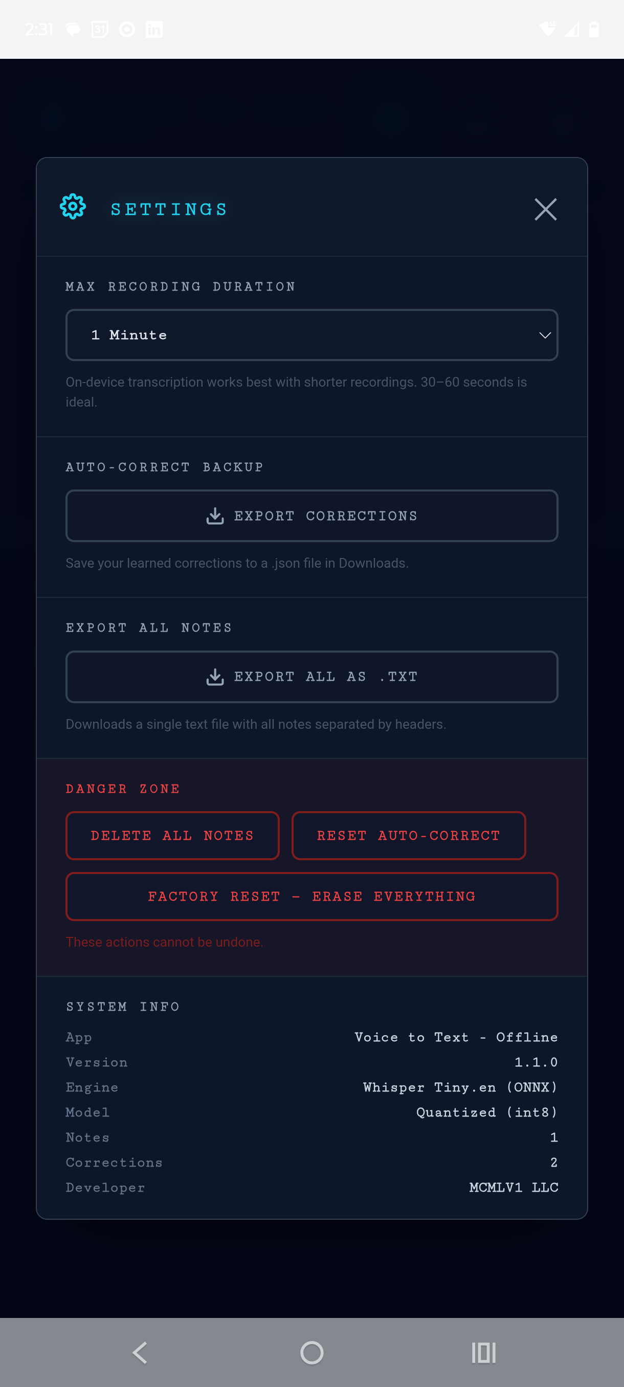 Voice To Text - Settings